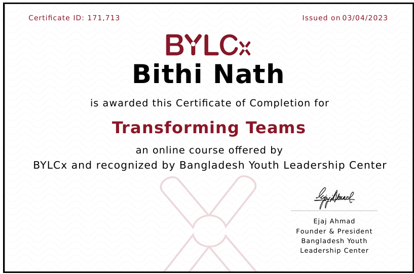 Transforming Teams certificate